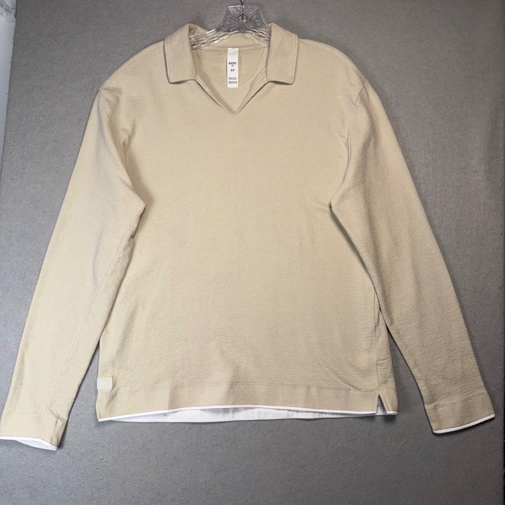 Rhone Seaside Terry Long Sleeve Polo Mens Small Sandstone Soft Casual Travel
